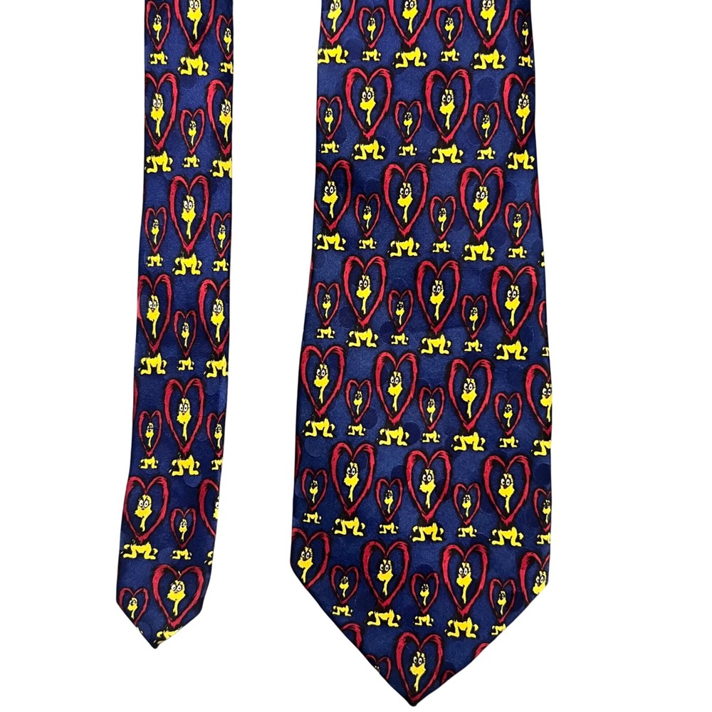 Vintage Dr Seuss 1996 Silk Tie Navy Blue Heart Character Print If I Ran the Zoo